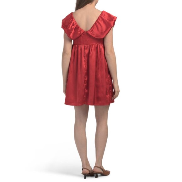 US TOGETHER Red/Pink Bow Front Two Tone Mini Dress - Picture 2 of 2